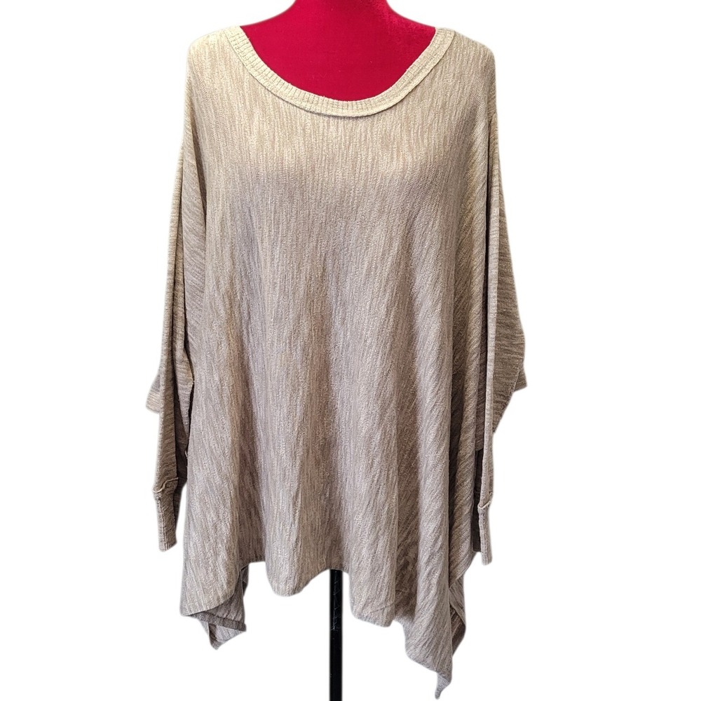 Knox Rose Tan Marled Knit Poncho Sweater Dolman Sleeve Handkerchief Hem L/XL
